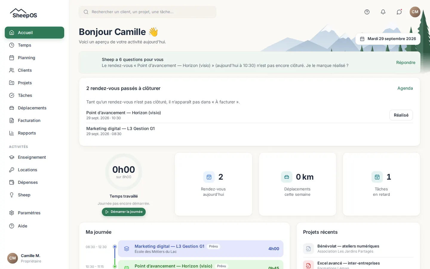 L'accueil de SheepOS
