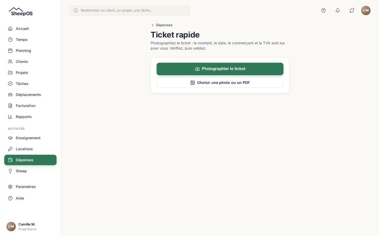 La saisie rapide : la photo du ticket et les valeurs lues, à vérifier avant de valider